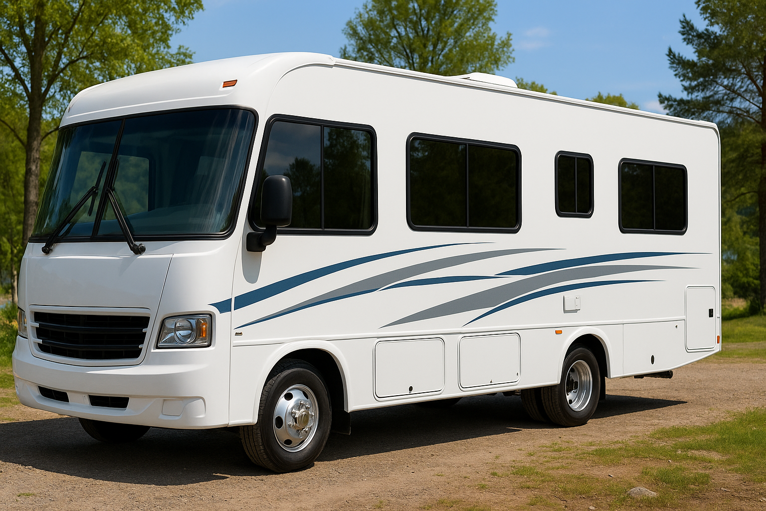 white or multi-colored RV with 70% window tint installed on it